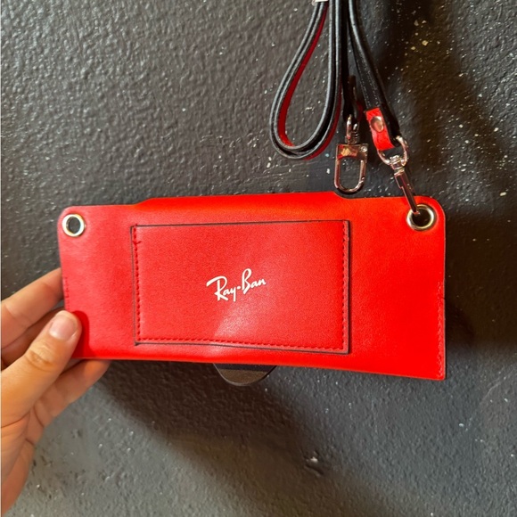 Ray Ban Red and Black Crossbody Wallet and Sunglasses Holder with Strap - Picture 5 of 6